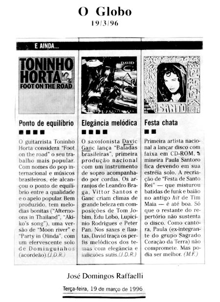 Elegância Melódica - O Globo - 19/3/1993
