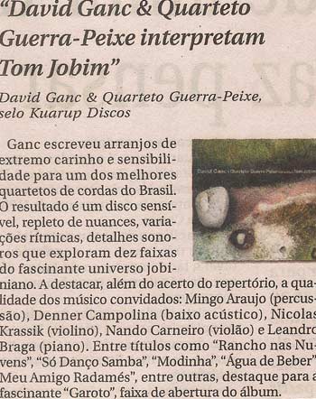 David Ganc & Quarteto de Cordas Guerra Peixe interpretam Tom Jobim